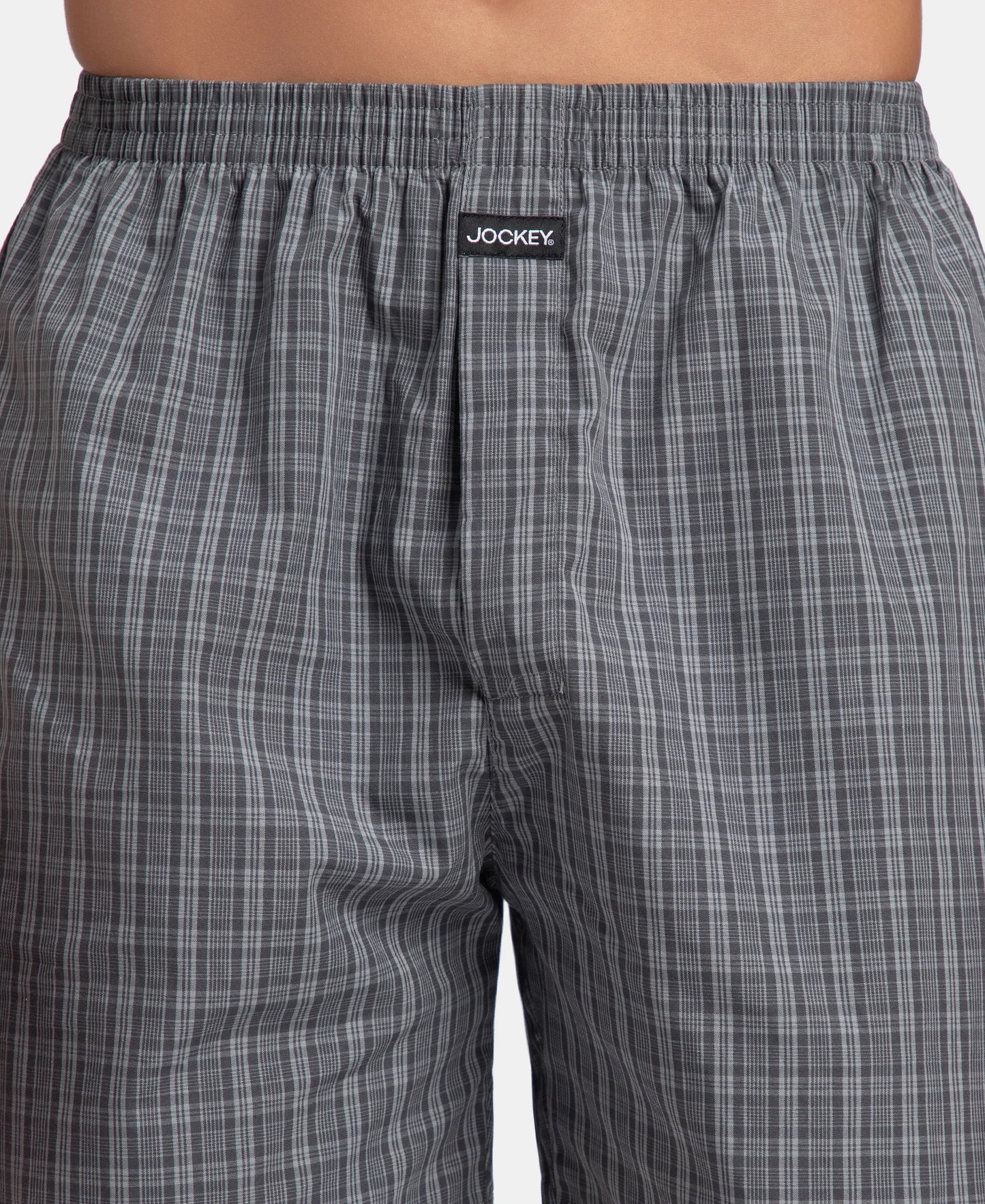 Super Combed Mercerized Cotton Woven Checkered Boxer Shorts with Back Pocket - Grey & Deep Olive (Pack of 2)