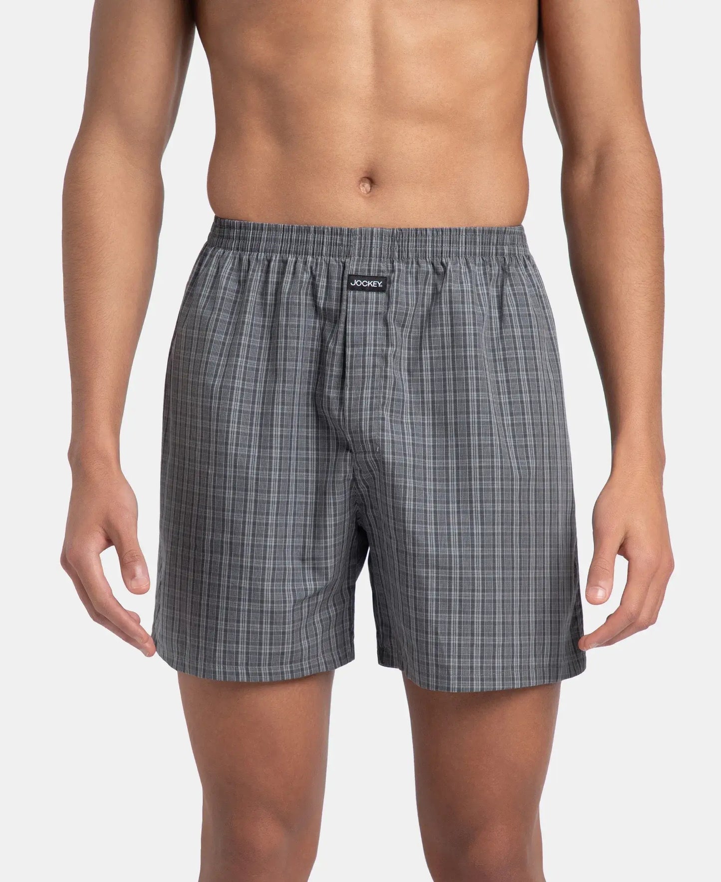 Super Combed Mercerized Cotton Woven Checkered Boxer Shorts with Back Pocket - Grey & Deep Olive (Pack of 2)