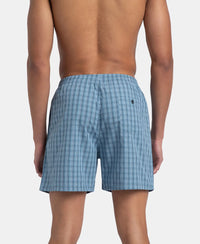 Super Combed Mercerized Cotton Woven Checkered Boxer Shorts with Back Pocket - Navy & Blue Shadow (Pack of 2)