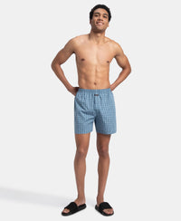 Super Combed Mercerized Cotton Woven Checkered Boxer Shorts with Back Pocket - Navy & Blue Shadow (Pack of 2)