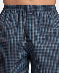 Super Combed Mercerized Cotton Woven Checkered Boxer Shorts with Back Pocket - Navy & Blue Shadow (Pack of 2)