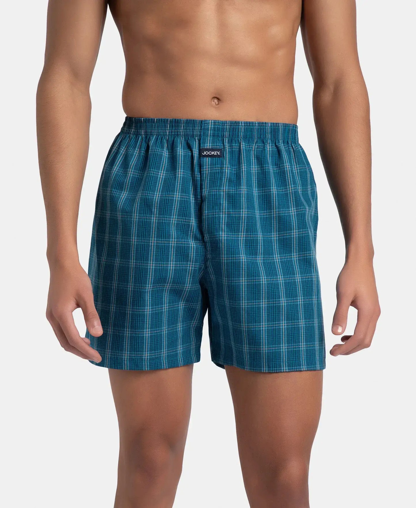 Super Combed Mercerized Cotton Woven Checkered Boxer Shorts with Back Pocket - Navy & Seaport Teal (Pack of 2)