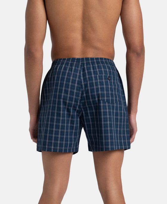 Super Combed Mercerized Cotton Woven Checkered Boxer Shorts with Back Pocket - Navy & Seaport Teal (Pack of 2)