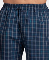 Super Combed Mercerized Cotton Woven Checkered Boxer Shorts with Back Pocket - Navy & Seaport Teal (Pack of 2)