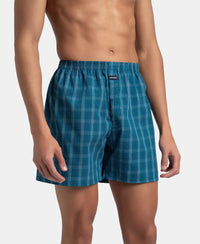 Super Combed Mercerized Cotton Woven Checkered Boxer Shorts with Back Pocket - Navy & Seaport Teal (Pack of 2)