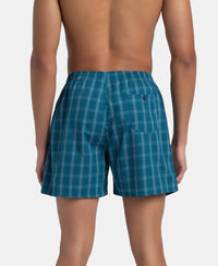 Super Combed Mercerized Cotton Woven Checkered Boxer Shorts with Back Pocket - Navy & Seaport Teal (Pack of 2)