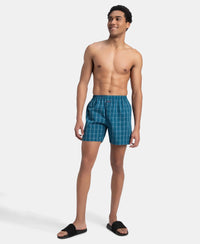 Super Combed Mercerized Cotton Woven Checkered Boxer Shorts with Back Pocket - Navy & Seaport Teal (Pack of 2)