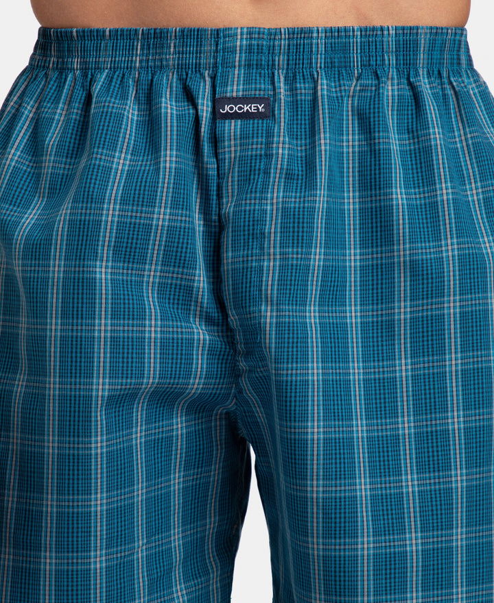 Super Combed Mercerized Cotton Woven Checkered Boxer Shorts with Back Pocket - Navy & Seaport Teal (Pack of 2)