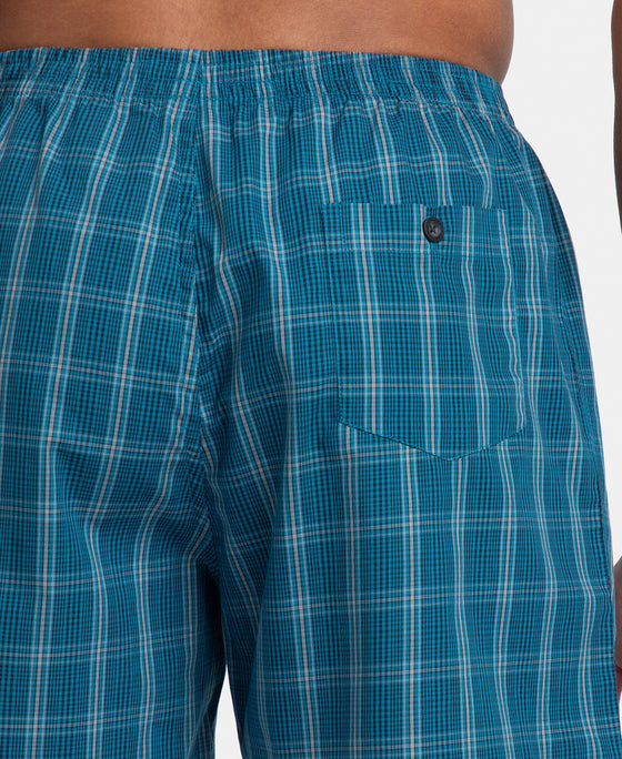 Super Combed Mercerized Cotton Woven Checkered Boxer Shorts with Back Pocket - Navy & Seaport Teal (Pack of 2)