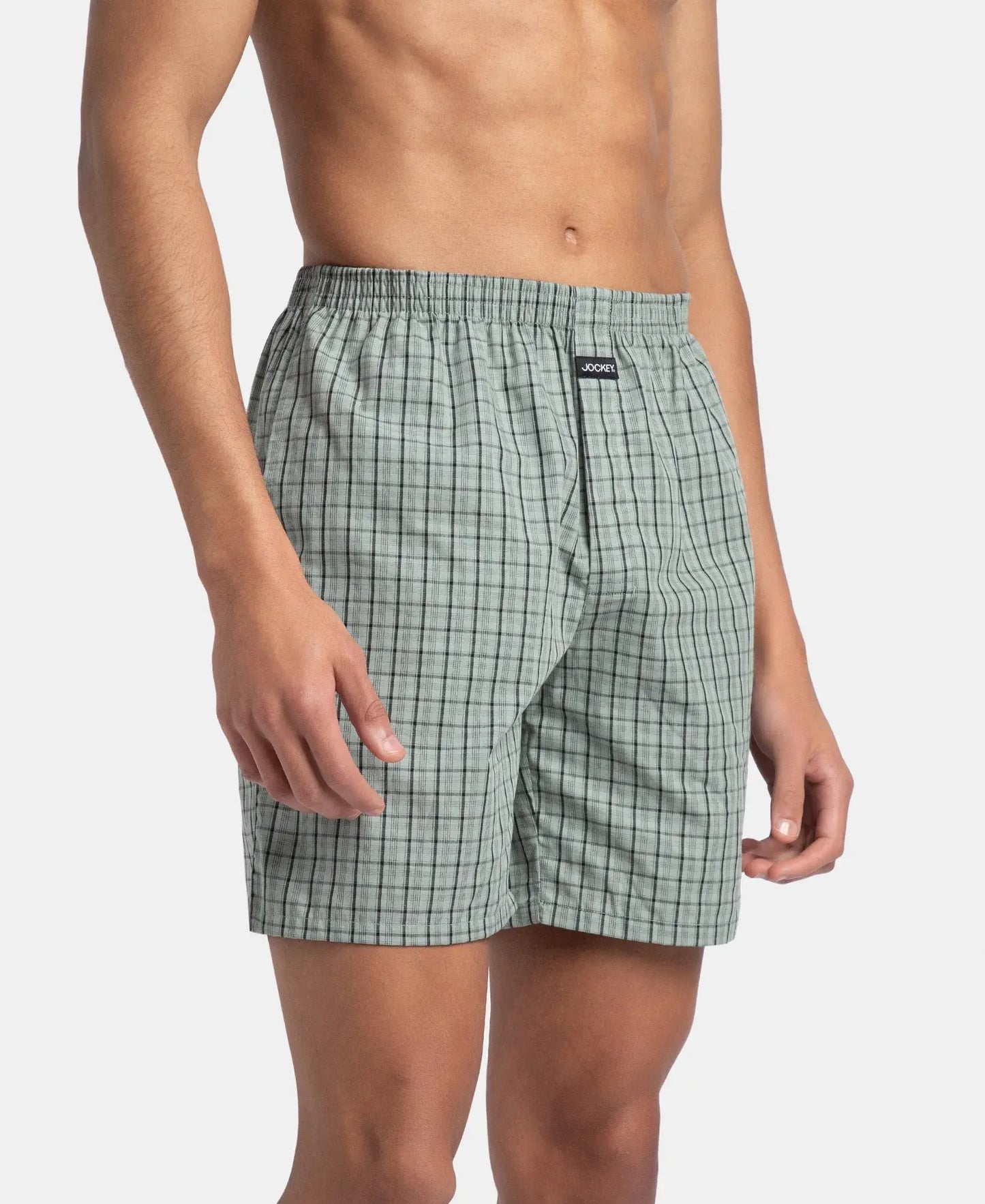 Super Combed Mercerized Cotton Woven Checkered Boxer Shorts with Side Pocket - Black & Slate (Pack of 2)