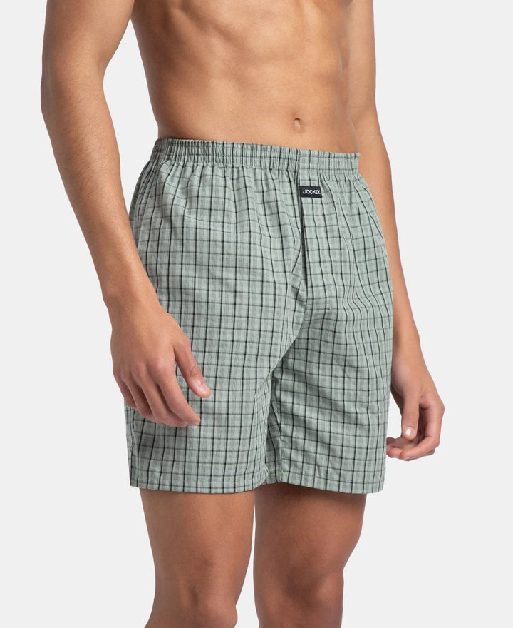 Super Combed Mercerized Cotton Woven Checkered Boxer Shorts with Side Pocket - Black & Slate (Pack of 2)