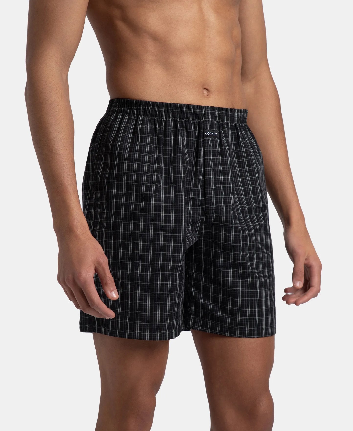 Super Combed Mercerized Cotton Woven Checkered Boxer Shorts with Side Pocket - Black & Slate (Pack of 2)