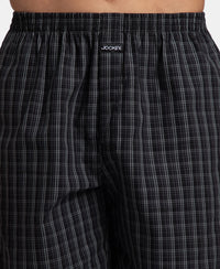 Super Combed Mercerized Cotton Woven Checkered Boxer Shorts with Side Pocket - Black & Slate (Pack of 2)