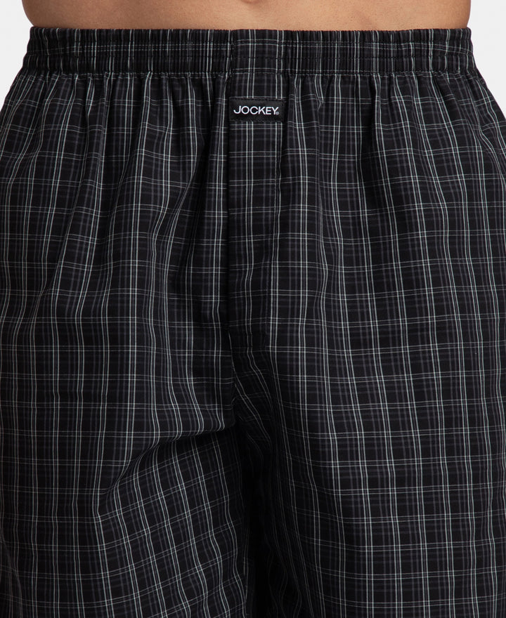 Super Combed Mercerized Cotton Woven Checkered Boxer Shorts with Side Pocket - Black & Slate (Pack of 2)