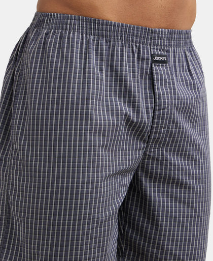 Super Combed Mercerized Cotton Woven Checkered Boxer Shorts with Side Pocket - Black & Grey(Pack of 2)