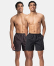 Super Combed Mercerized Cotton Woven Checkered Boxer Shorts with Side Pocket - Grey & Black (Pack of 2)