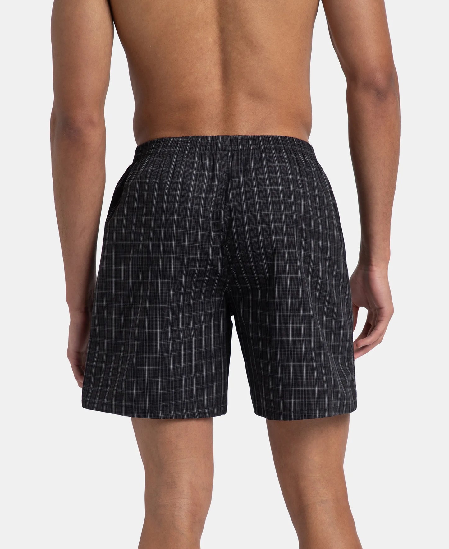 Super Combed Mercerized Cotton Woven Checkered Boxer Shorts with Side Pocket - Grey & Black (Pack of 2)