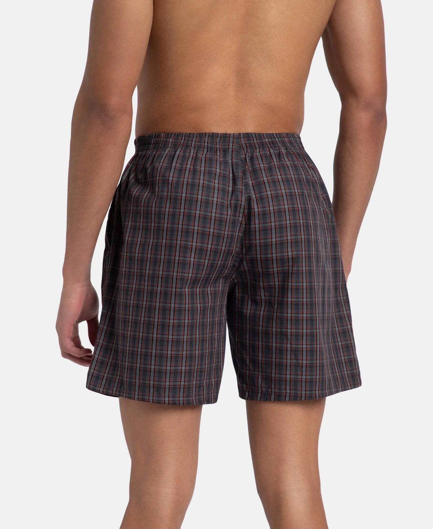 Super Combed Mercerized Cotton Woven Checkered Boxer Shorts with Side Pocket - Grey & Black (Pack of 2)