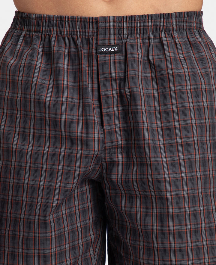 Super Combed Mercerized Cotton Woven Checkered Boxer Shorts with Side Pocket - Grey & Black (Pack of 2)