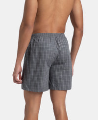 Super Combed Mercerized Cotton Woven Checkered Boxer Shorts with Side Pocket - Grey & Deep Olive (Pack of 2)