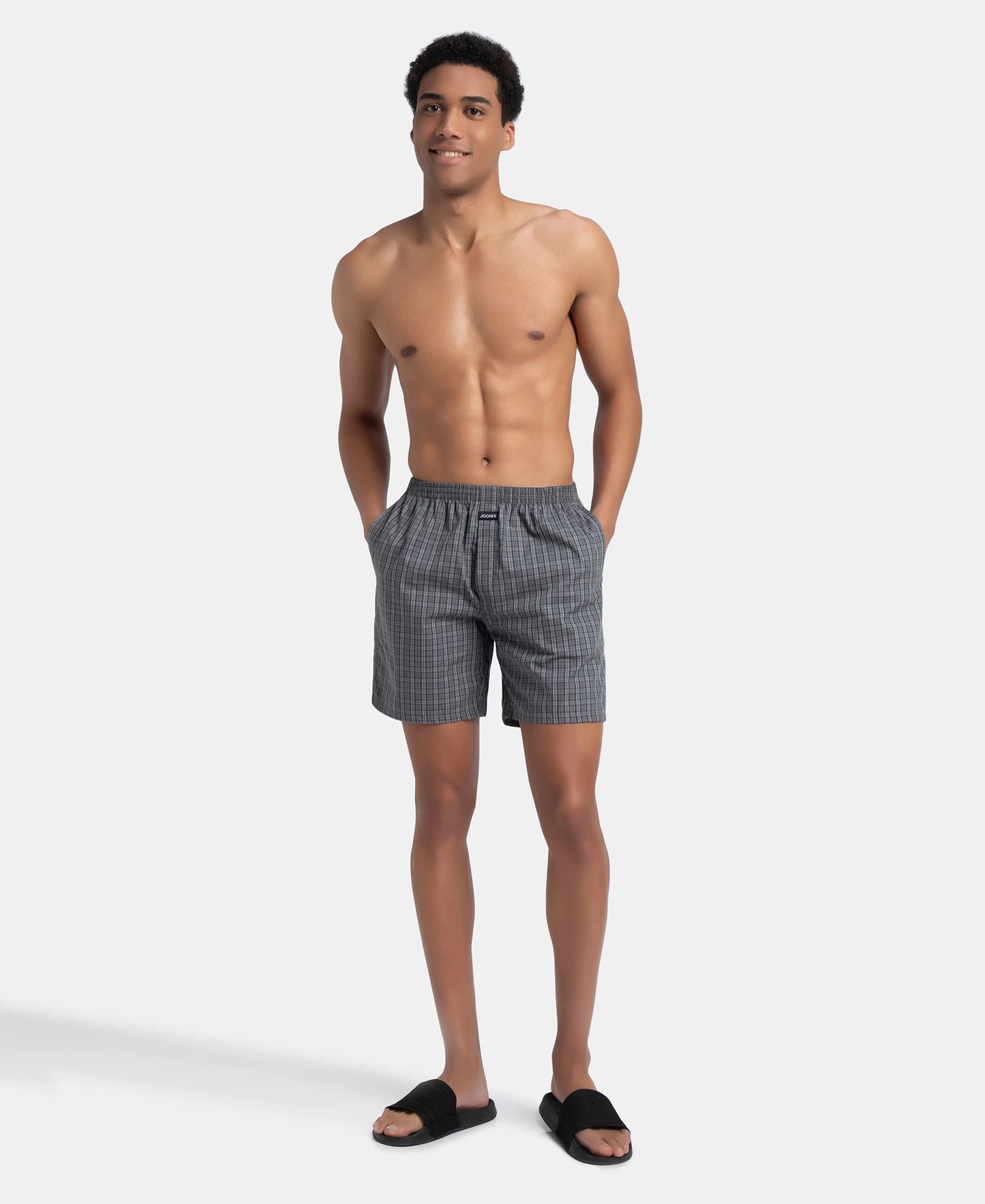 Super Combed Mercerized Cotton Woven Checkered Boxer Shorts with Side Pocket - Grey & Deep Olive (Pack of 2)