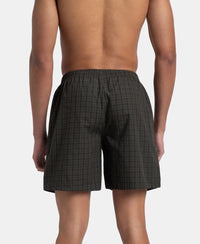 Super Combed Mercerized Cotton Woven Checkered Boxer Shorts with Side Pocket - Grey & Deep Olive (Pack of 2)