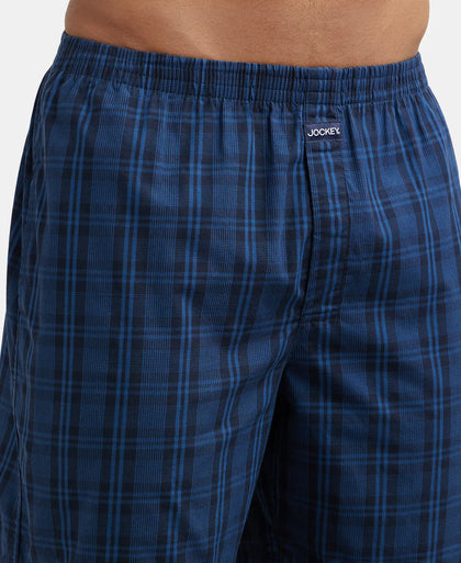 Super Combed Mercerized Cotton Woven Checkered Boxer Shorts with Side Pocket - Black & Navy(Pack of 2)