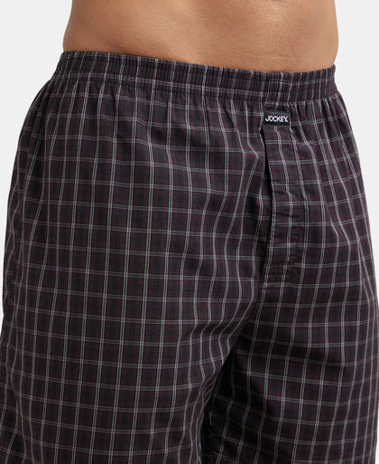 Super Combed Mercerized Cotton Woven Checkered Boxer Shorts with Side Pocket - Black & Navy(Pack of 2)