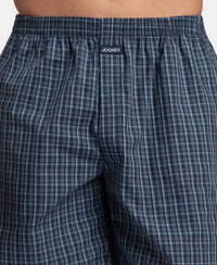 Super Combed Mercerized Cotton Woven Checkered Boxer Shorts with Side Pocket - Navy & Blue Shadow (Pack of 2)