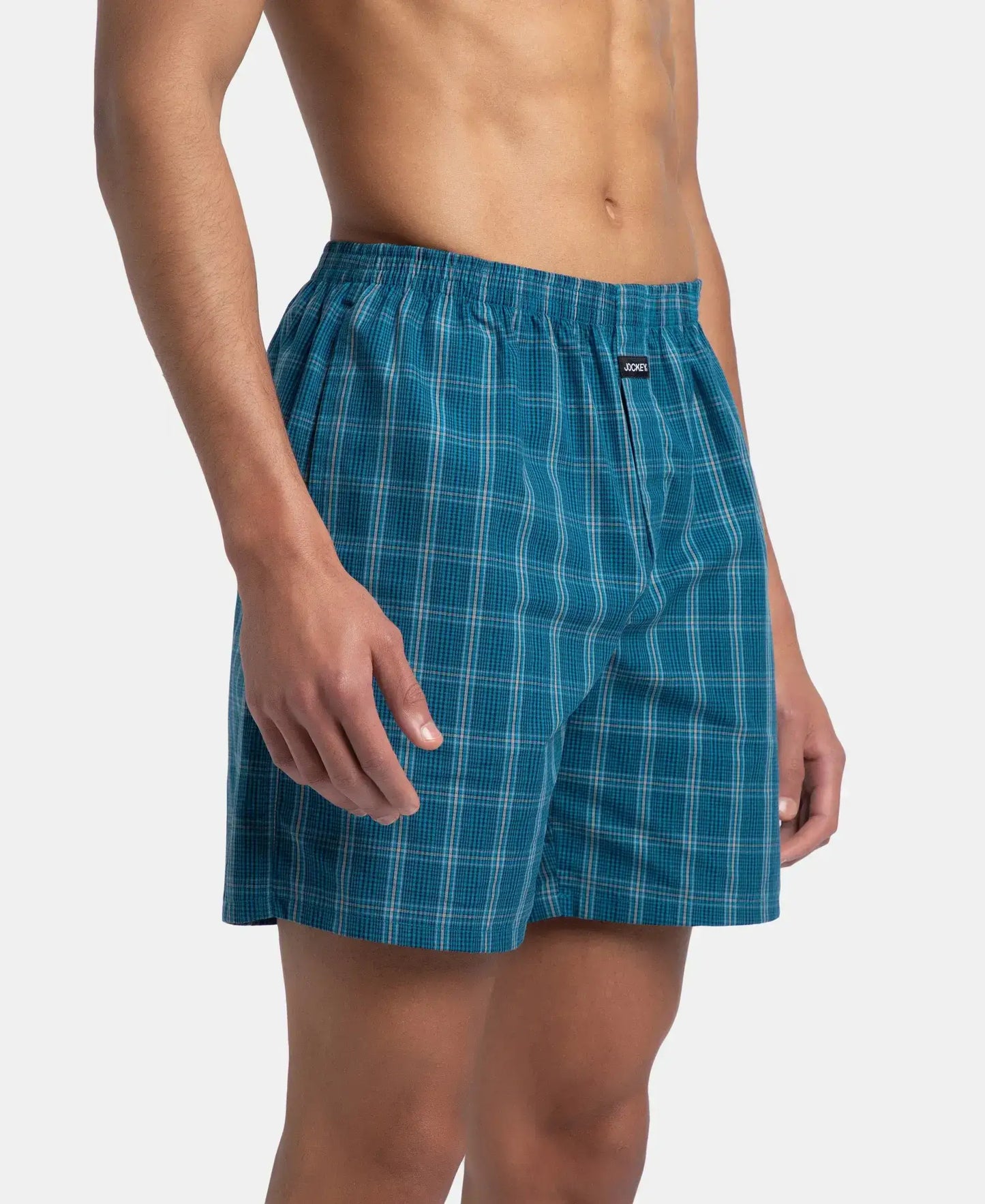 Super Combed Mercerized Cotton Woven Checkered Boxer Shorts with Side Pocket - Navy & Seaport Teal (Pack of 2)