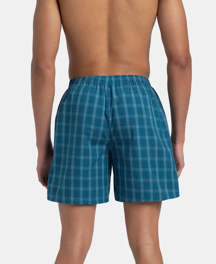 Super Combed Mercerized Cotton Woven Checkered Boxer Shorts with Side Pocket - Navy & Seaport Teal (Pack of 2)