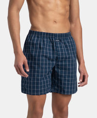 Super Combed Mercerized Cotton Woven Checkered Boxer Shorts with Side Pocket - Navy & Seaport Teal (Pack of 2)