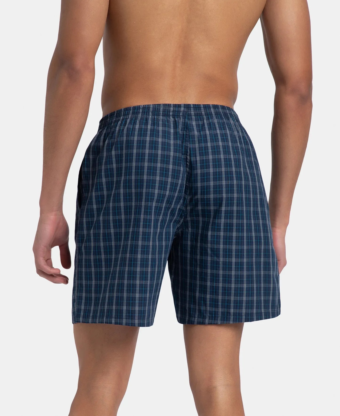 Super Combed Mercerized Cotton Woven Checkered Boxer Shorts with Side Pocket - Navy & Seaport Teal (Pack of 2)