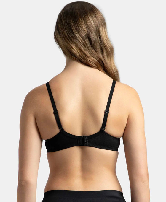 Under-Wired Padded Super Combed Cotton Elastane Stretch Medium Coverage T-Shirt Bra with Detachable Straps - Black-3