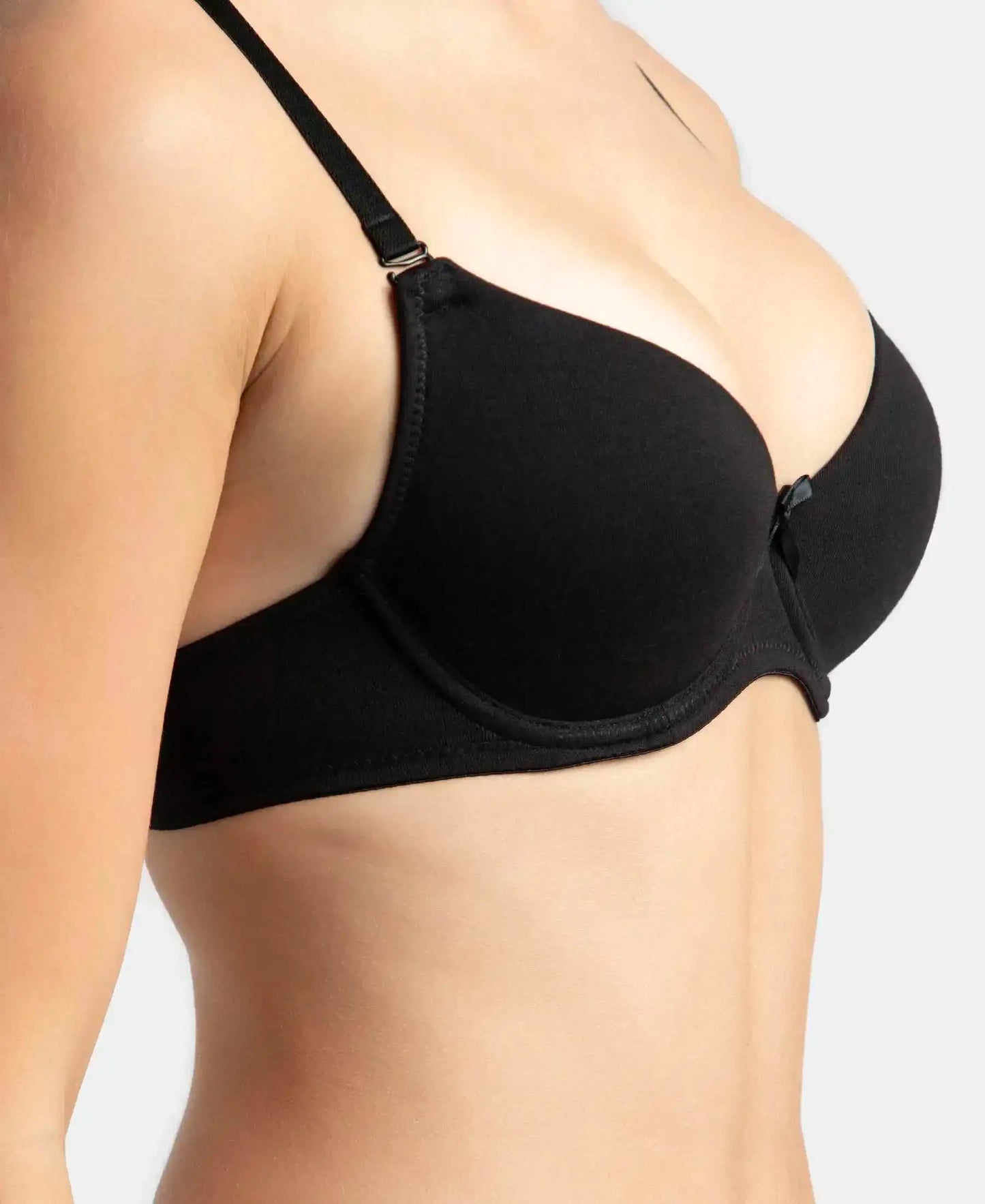 Under-Wired Padded Super Combed Cotton Elastane Stretch Medium Coverage T-Shirt Bra with Detachable Straps - Black-9