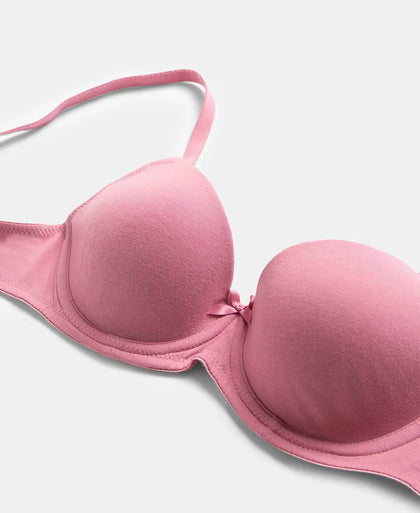 Under-Wired Padded Super Combed Cotton Elastane Stretch Medium Coverage T-Shirt Bra with Detachable Straps - Heather Rose-11