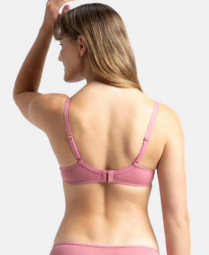 Under-Wired Padded Super Combed Cotton Elastane Stretch Medium Coverage T-Shirt Bra with Detachable Straps - Heather Rose-3