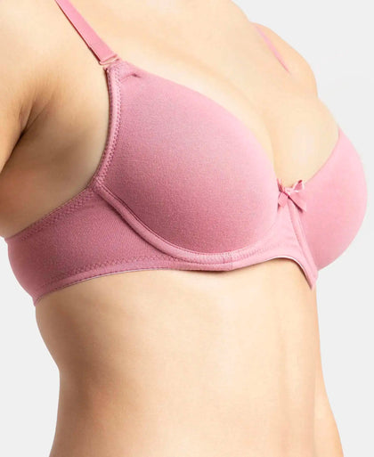 Under-Wired Padded Super Combed Cotton Elastane Stretch Medium Coverage T-Shirt Bra with Detachable Straps - Heather Rose-9