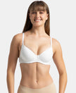 Under-Wired Padded Super Combed Cotton Elastane Stretch Medium Coverage T-Shirt Bra with Detachable Straps - White-1