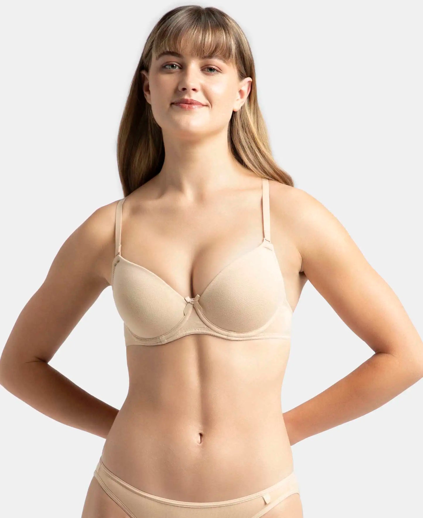 Under-Wired Padded Super Combed Cotton Elastane Stretch Medium Coverage T-Shirt Bra with Detachable Straps - Light Skin-1