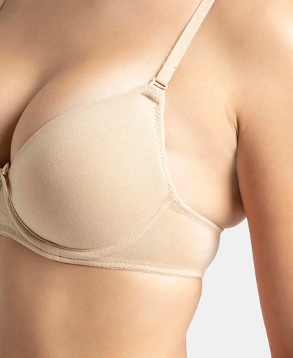 Under-Wired Padded Super Combed Cotton Elastane Stretch Medium Coverage T-Shirt Bra with Detachable Straps - Light Skin-10