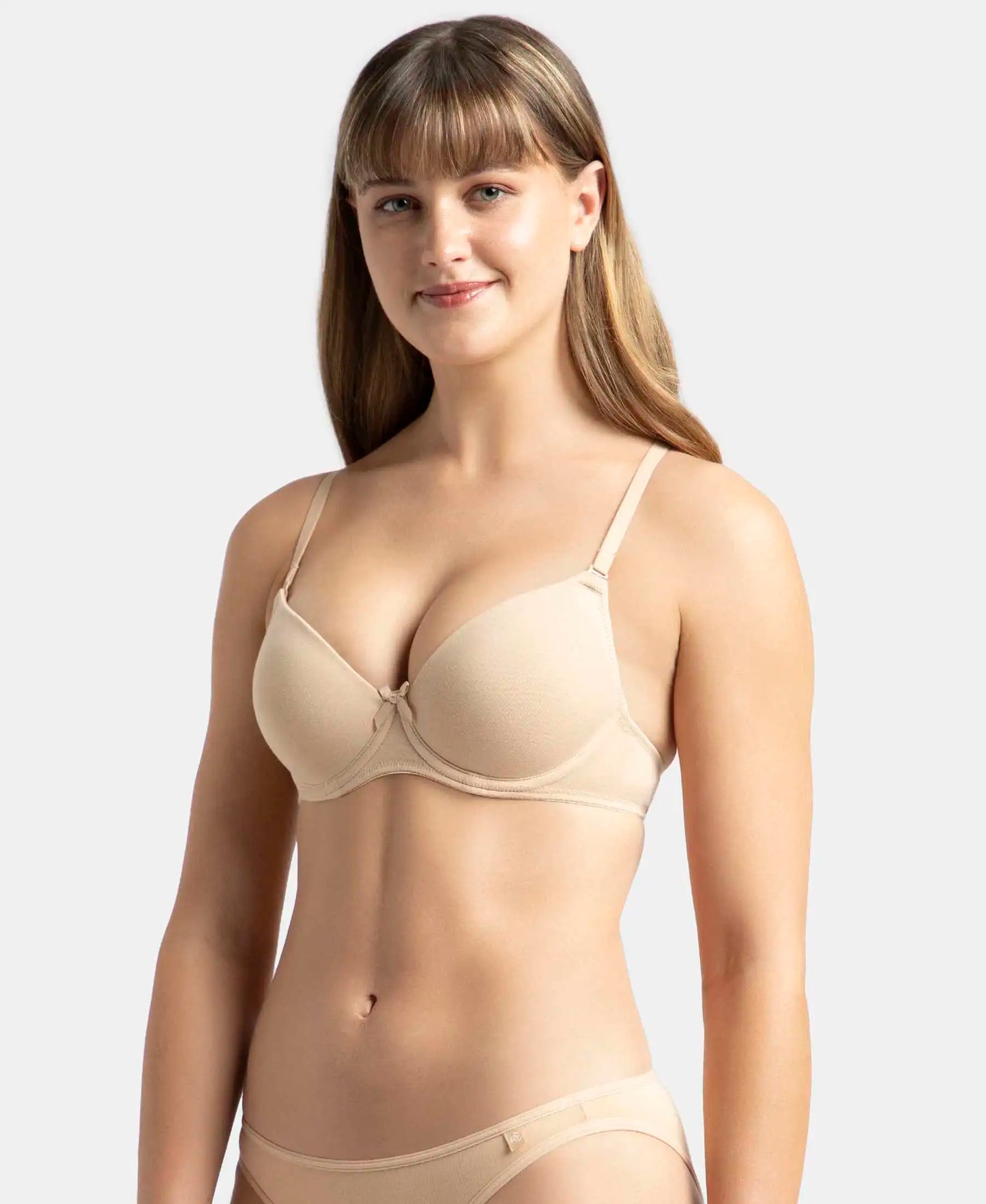 Under-Wired Padded Super Combed Cotton Elastane Stretch Medium Coverage T-Shirt Bra with Detachable Straps - Light Skin-2