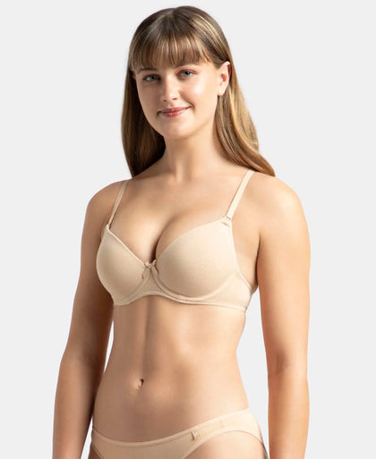 Under-Wired Padded Super Combed Cotton Elastane Stretch Medium Coverage T-Shirt Bra with Detachable Straps - Light Skin-2