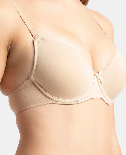 Under-Wired Padded Super Combed Cotton Elastane Stretch Medium Coverage T-Shirt Bra with Detachable Straps - Light Skin-9