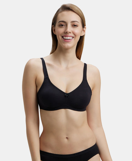 Pack of 2 Wirefree Non Padded Super Combed Cotton Elastane Stretch Full Coverage Everyday Bra with Contoured Shaper Panel and Adjustable Straps - Black & Skin