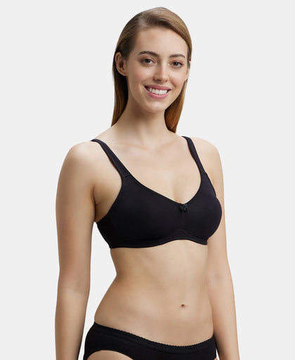 Pack of 2 Wirefree Non Padded Super Combed Cotton Elastane Stretch Full Coverage Everyday Bra with Contoured Shaper Panel and Adjustable Straps - Black & White