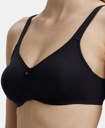 Pack of 2 Wirefree Non Padded Super Combed Cotton Elastane Stretch Full Coverage Everyday Bra with Contoured Shaper Panel and Adjustable Straps - Black & Skin