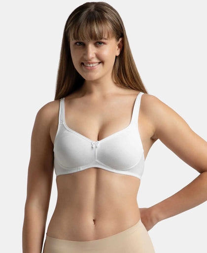 Wirefree Non Padded Super Combed Cotton Elastane Stretch Full Coverage Everyday Bra with Contoured Shaper Panel and Adjustable Straps - White-1