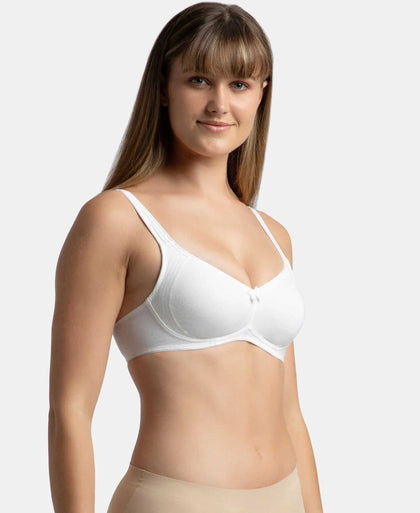 Wirefree Non Padded Plus Size Super Combed Cotton Elastane Stretch Full Coverage Everyday Bra with Contoured Shaper Panel and Adjustable Straps - White