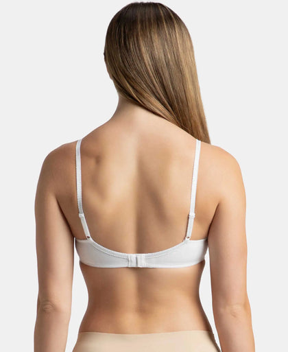 Wirefree Non Padded Plus Size Super Combed Cotton Elastane Stretch Full Coverage Everyday Bra with Contoured Shaper Panel and Adjustable Straps - White